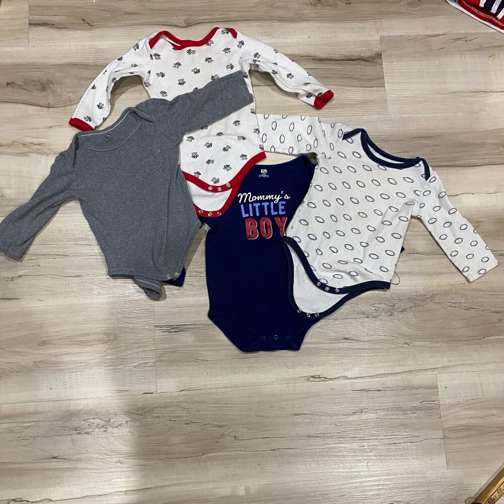 18M Baby Boy Bodysuit Lot 4pc Long Sleeve Football